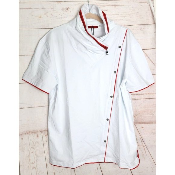 Vassari Los Angeles XL White Red Zipper Collar Button Design Designer Men Short - Picture 1 of 11